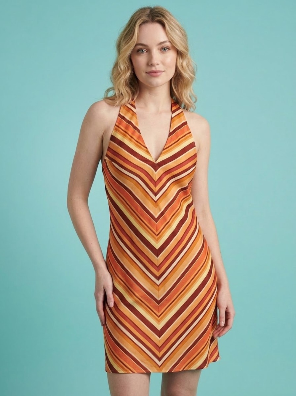 American Eagle Y2K Halter Stripe Midi Dress 100% Silk Size 6 New